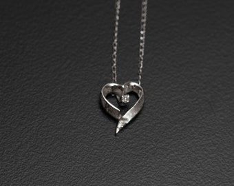 14K White Gold Floating Heart Pendant with Solitaire Diamond