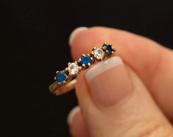 Vintage Blue & White Spinel Ring · 10K Gold · Size 6