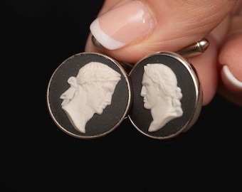 Vintage Wedgwood Black Jasper Cufflinks with Box & Paperwork | Made in England