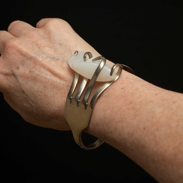 Unique Sterling Silver Fork Bracelet with Quartz Centerpiece