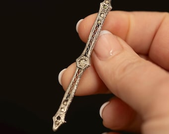 Antique Sterling Bar Brooch · Rose Cut Paste · Art Deco Openwork Pin