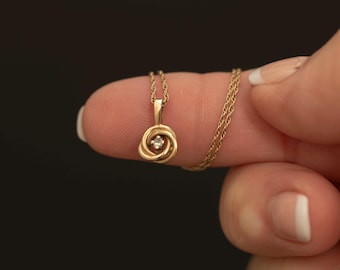 Vintage 14k Gold Diamond Pendant Necklace · Petite Swirl Pendant · 16 Inch Chain