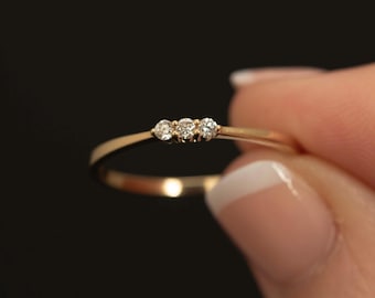 Vintage 14k Gold Three Diamond Ring · Minimalist Stacking Band
