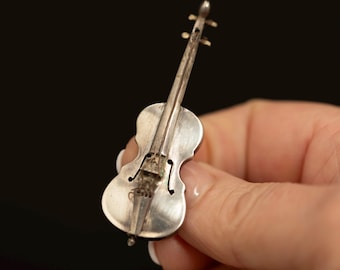 Sterling Silver Violin Brooch · Mexican Musical Instrument Pin · Vintage Music Jewellery