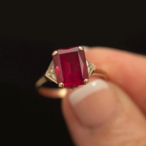 Vintage 10k Gold Smaragd geschnitten Rubin Ring · Art-Deco-Statement-Ring