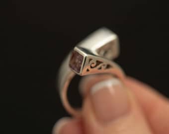 Sterling Silver Amethyst Bypass Ring · Double Gemstone Statement Ring · Modernist Design