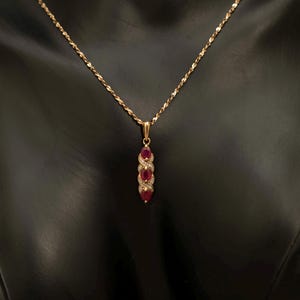 Vintage 9ct Gold Ruby & Diamond Pendant · Three Stone Ruby Drop