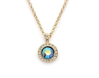 Gold Plated Swarovski Crystal Pendant / Necklace with Swarovski Diamonds Surrounded