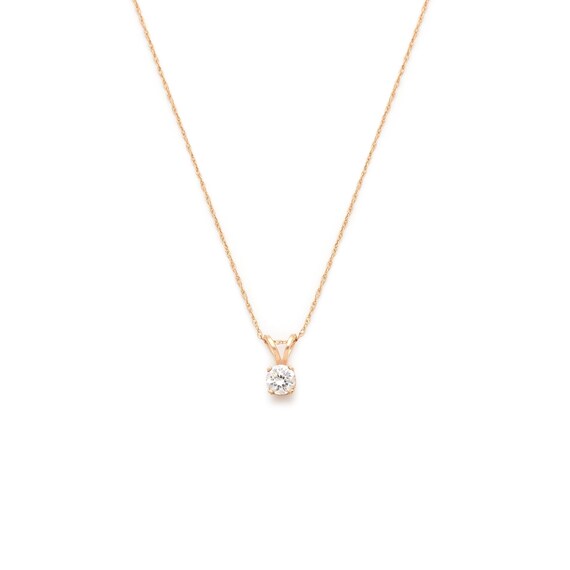 Delicate 10k Gold Solitaire CZ Pendant Charm Necklace Etsy Canada