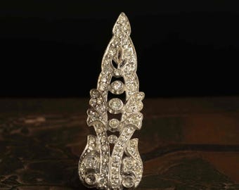 Art Deco Rhinestone Dress Clip · 1930s Vintage Pavé Fur Clip, Silver Tone