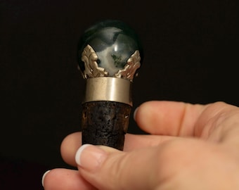 Vintage Moss Agate Bottle Stopper · Silver Tone Wine Cork Stopper
