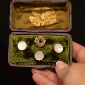 Antique Mother of Pearl Shirt Studs · Gold Front · Original Box · Edwardian