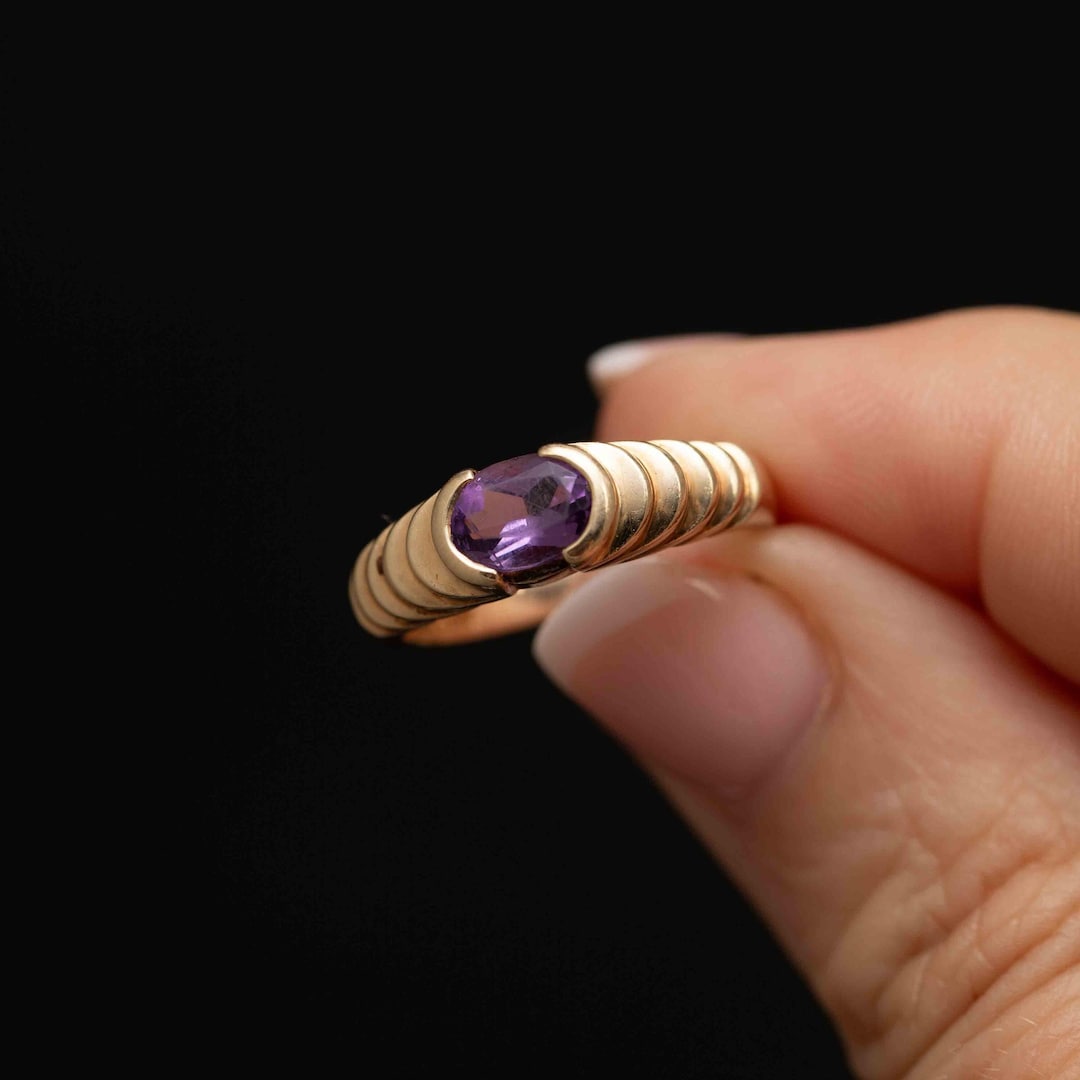 10k Gold Architectural Structural Ring With Oval Amethyst - Etsy