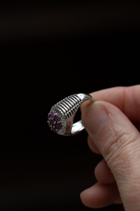 Silver Ruby Cluster Ring with Geometric Designs - image 4