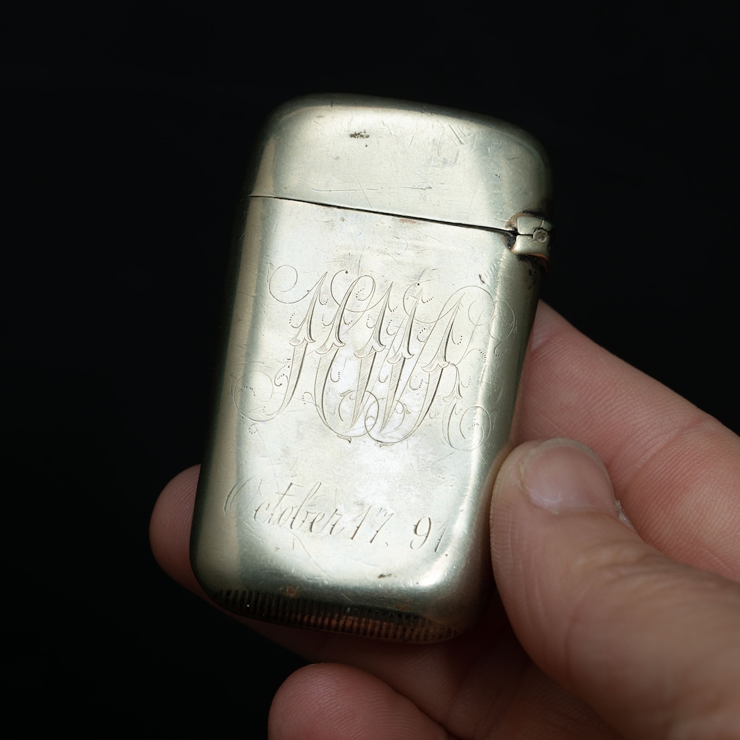 Antique Sterling Silver Match Safe Vesta Case Circa 1891 With Engraved ...