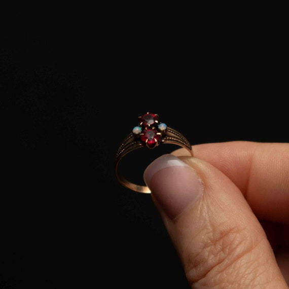10k Gold Victorian Style Ruby Paste Ring with Opa… - image 5