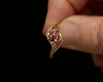 10k Gold Pink Topaz Bypass Swirl Ring with Diamond Accent - Size 5.5