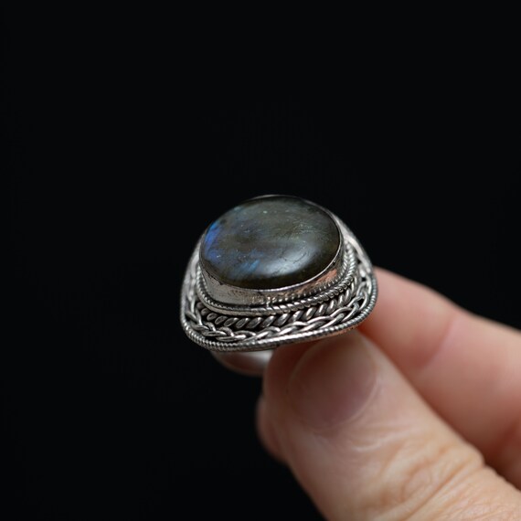 Vintage Silver Labradorite Statement Ring – Size … - image 6