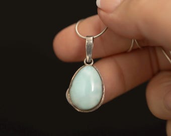 Vintage Larimar Pendant with Sterling Silver Chain · Ocean Blue Teardrop