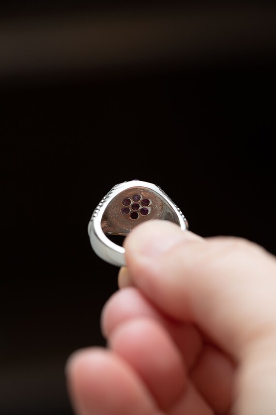 Silver Ruby Cluster Ring with Geometric Designs - image 6