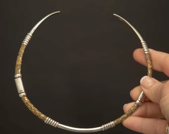 Vintage Snakeskin & Sterling Silver Torque Necklace · Tribal Style Collar