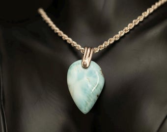 Natural Larimar Pendant · Sterling Silver Teardrop Pendant · Blue Caribbean Gemstone