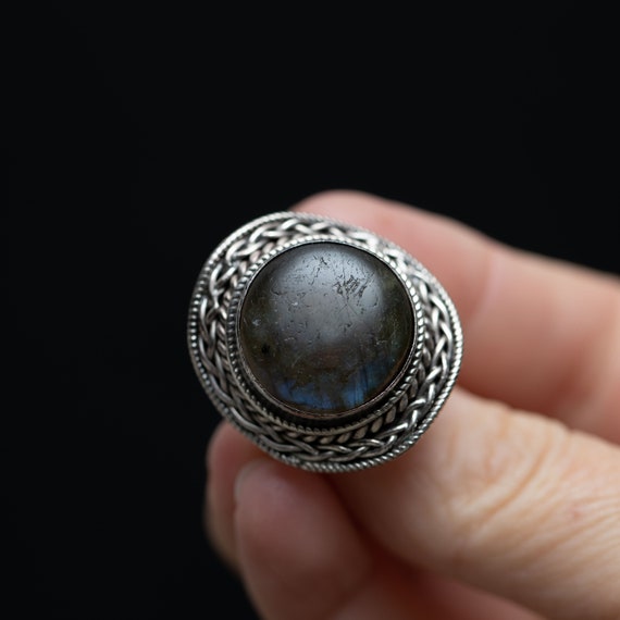 Vintage Silver Labradorite Statement Ring – Size … - image 5