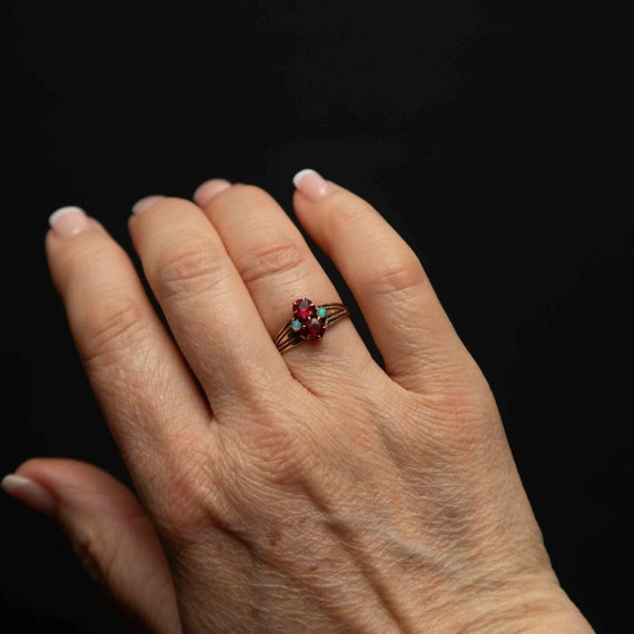 10k Gold Victorian Style Ruby Paste Ring with Opa… - image 2