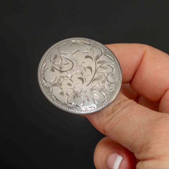 Sterling Silver Etched Flower Brooch with Delicat… - image 2