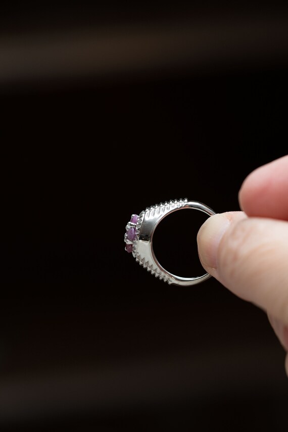 Silver Ruby Cluster Ring with Geometric Designs - image 9