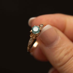 Art Deco Blue Zircon Ring: 14k & 18k Gold, White Gold Accents, Size 8.25