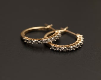 Delicate 10K Gold Diamond Hoop Earrings - Feminine Charm for Everyday Wear