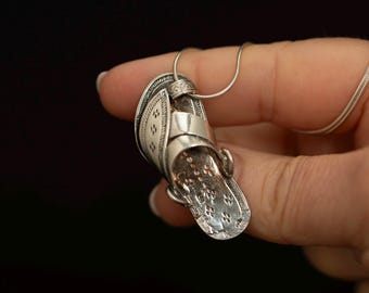 Vintage Sterling Silver Flip Flop Pendant · Oversized Sandal Charm · Chain Included