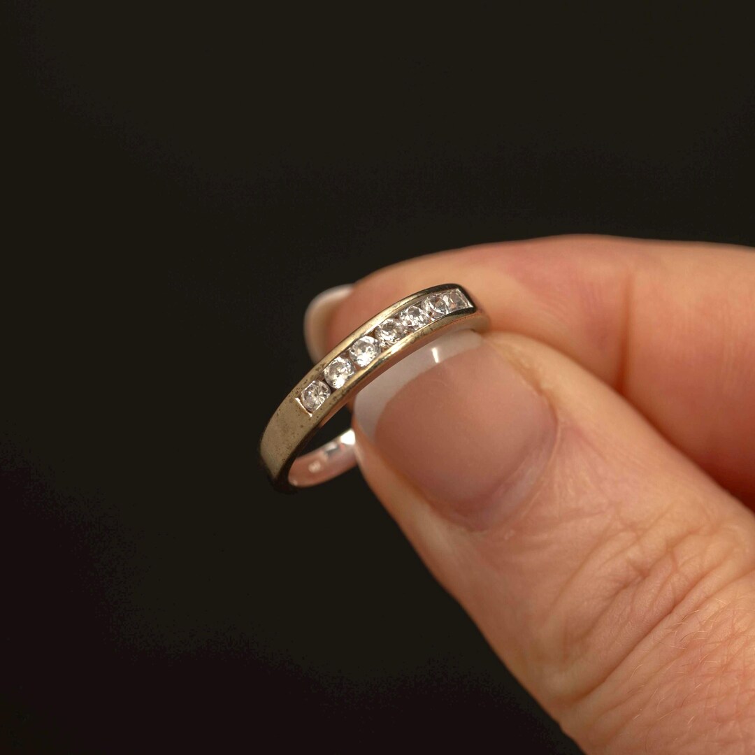 Vintage 9k Gold CZ Channel Set Ring · Dainty Stacking Band · Size 6.75 ...