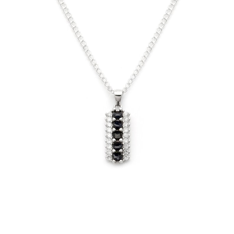Sterling Silver Sapphire and Diamond Pendant Necklace