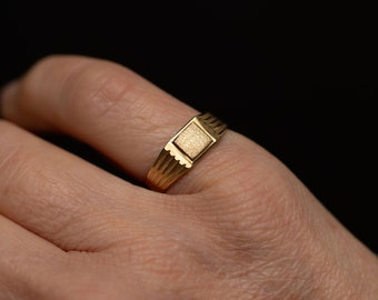 Delicate 10K Gold Signet Ring with Raised Brushed Square - Size 5