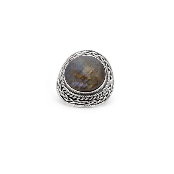 Vintage Silver Labradorite Statement Ring – Size … - image 2