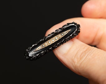 Antique Mourning Pin Brooch with Carved Design and Seed Pearls