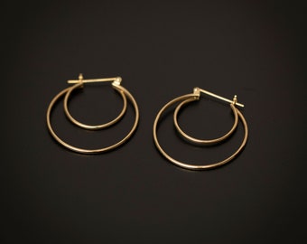 14K Gold Double Hollow Tube Hoop Earrings - Delicate, Lightweight and Elegant