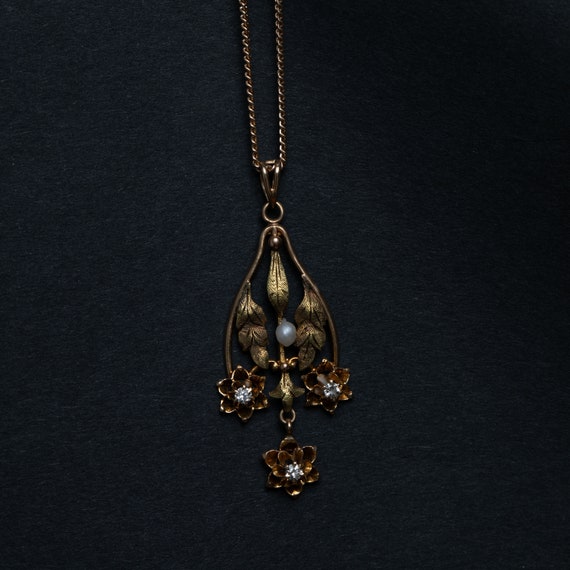 Handmade 10K Gold Victorian Era Lavalier Pendant … - image 7