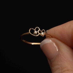 Vintage 10K Gold Double Heart Ring – Delicate & Sweet, Size 6.75