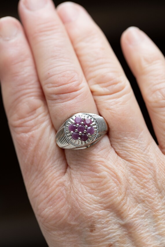 Silver Ruby Cluster Ring with Geometric Designs - image 10