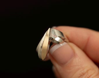 Vintage 925 Sterling & 10K Gold Bypass Ring · Modernist Statement