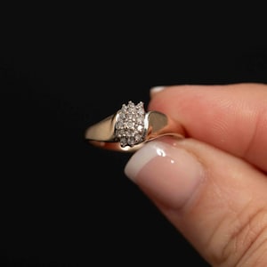 10k Solid Gold Diamond Ring Cluster Marquise Shape