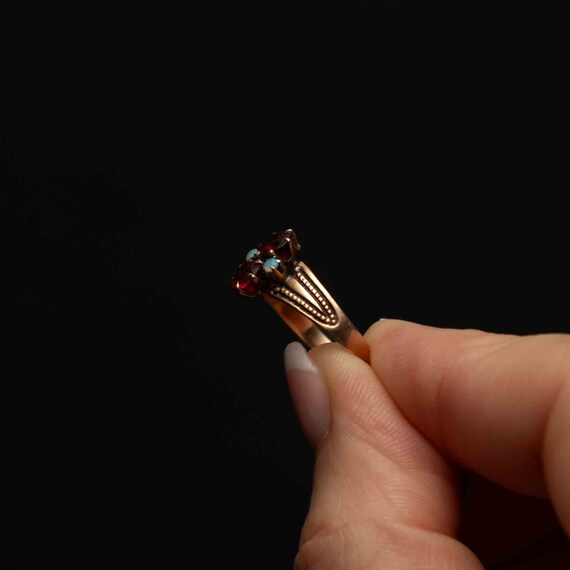 10k Gold Victorian Style Ruby Paste Ring with Opa… - image 6