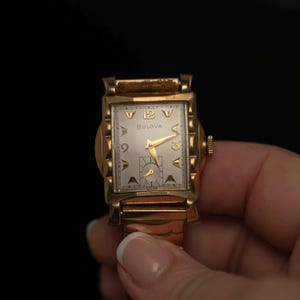 Vintage Bulova damklocka · Rektangulär art déco-klocka · Originalkartong · Fungerande