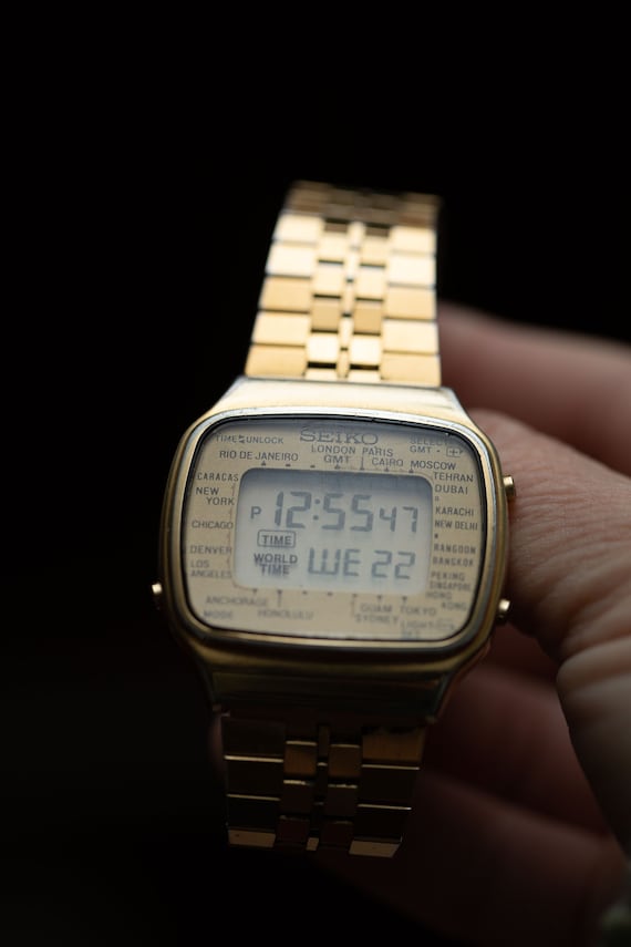 Vintage Gold Tone Seiko World Time Digital Wrist Watch - Etsy
