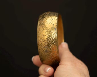 Vintage Hammered Brass Cuff Bracelet · Wide Hollow Form Bangle · Mid Century Modern