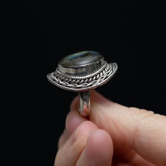 Vintage Silver Labradorite Statement Ring – Size … - image 7