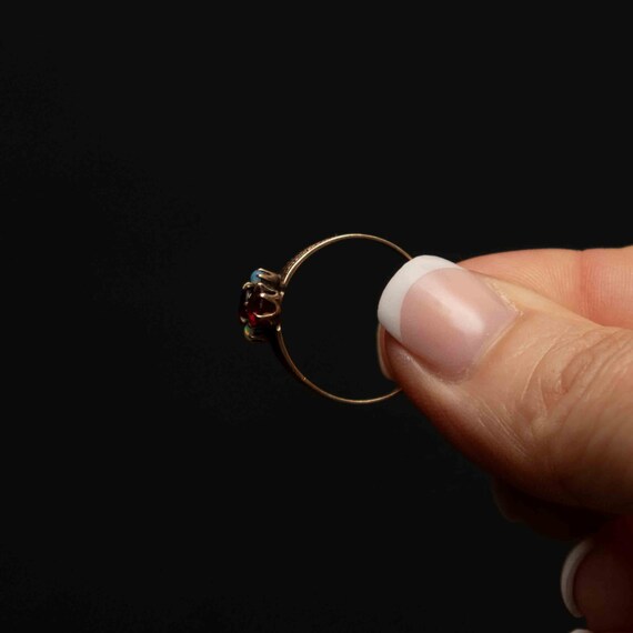 10k Gold Victorian Style Ruby Paste Ring with Opa… - image 7